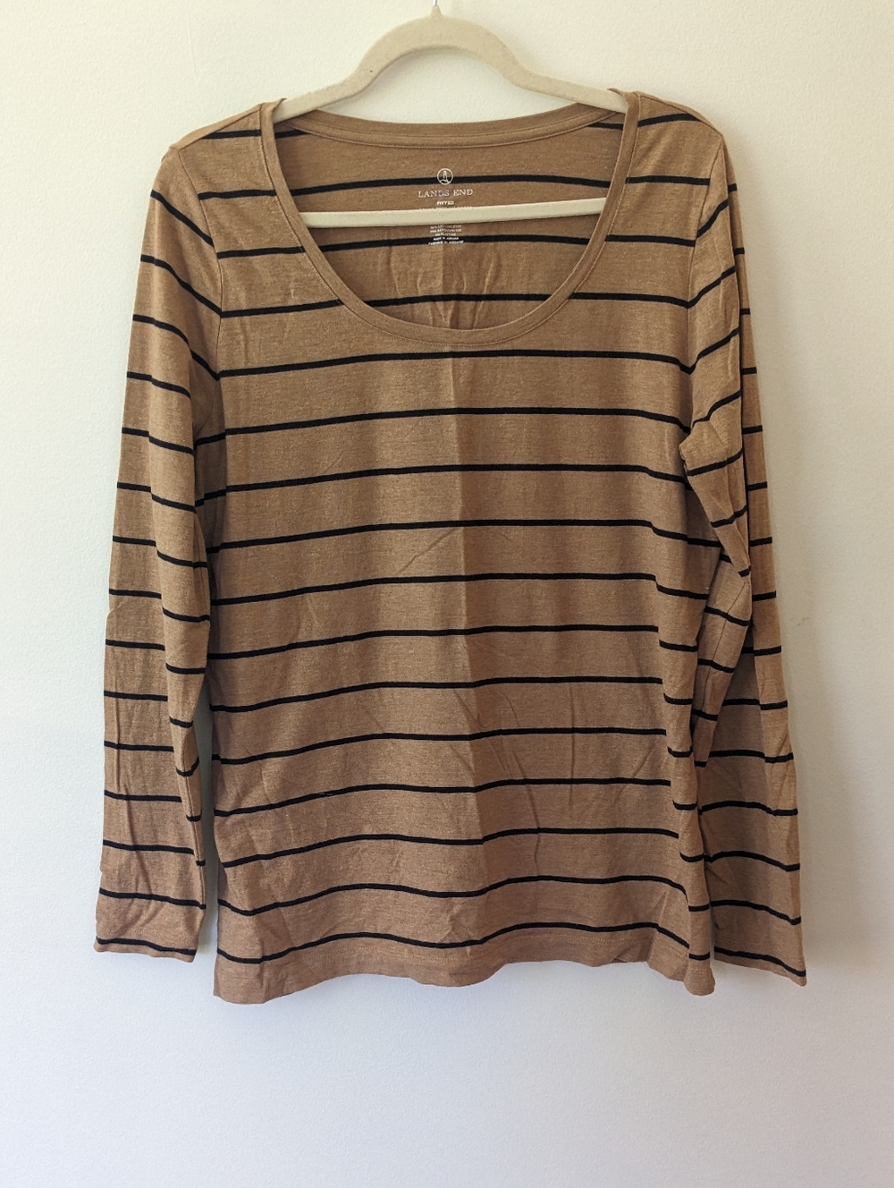 Lands End Black and Tan Striped Long Sleeve Tee